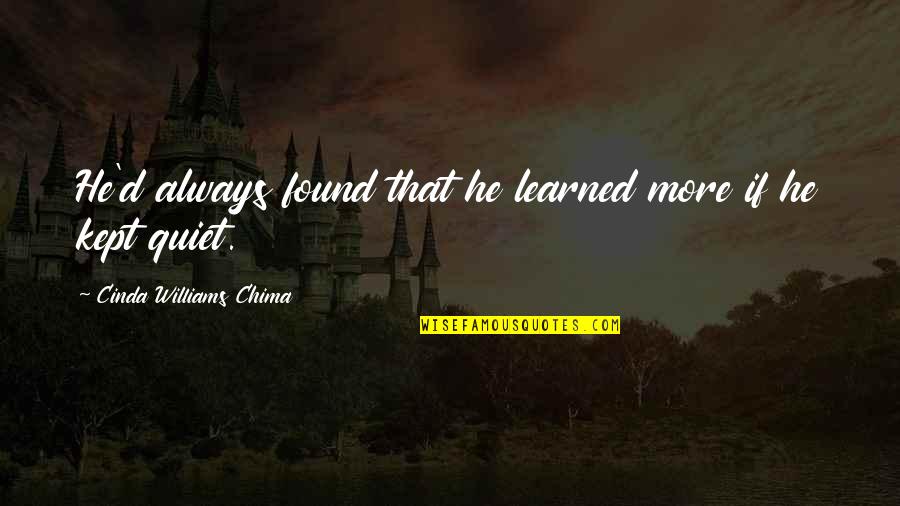 Quiet As Kept Quotes By Cinda Williams Chima: He'd always found that he learned more if