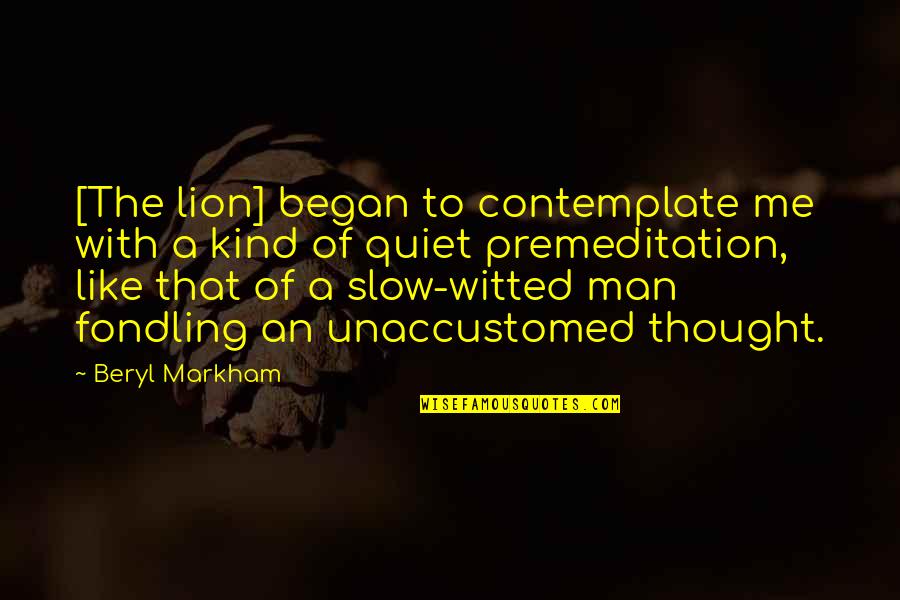 Quiet Lion Quotes By Beryl Markham: [The lion] began to contemplate me with a
