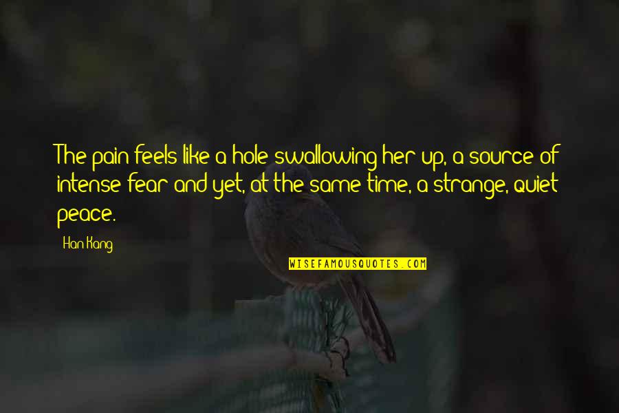 Quiet Time Quotes By Han Kang: The pain feels like a hole swallowing her Quiet Time Quotes By Han Kang: The pain feels like a hole swallowing her