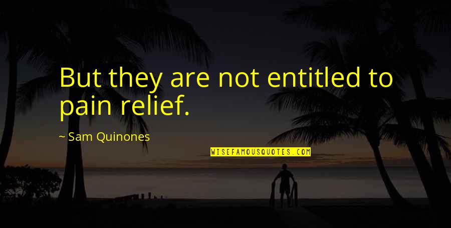 Quinones Quotes By Sam Quinones: But they are not entitled to pain relief. Quinones Quotes By Sam Quinones: But they are not entitled to pain relief.