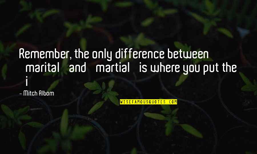 Quintets For Piano Quotes By Mitch Albom: Remember, the only difference between 'marital' and 'martial'