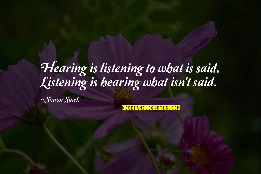 Quiret Quotes By Simon Sinek: Hearing is listening to what is said. Listening