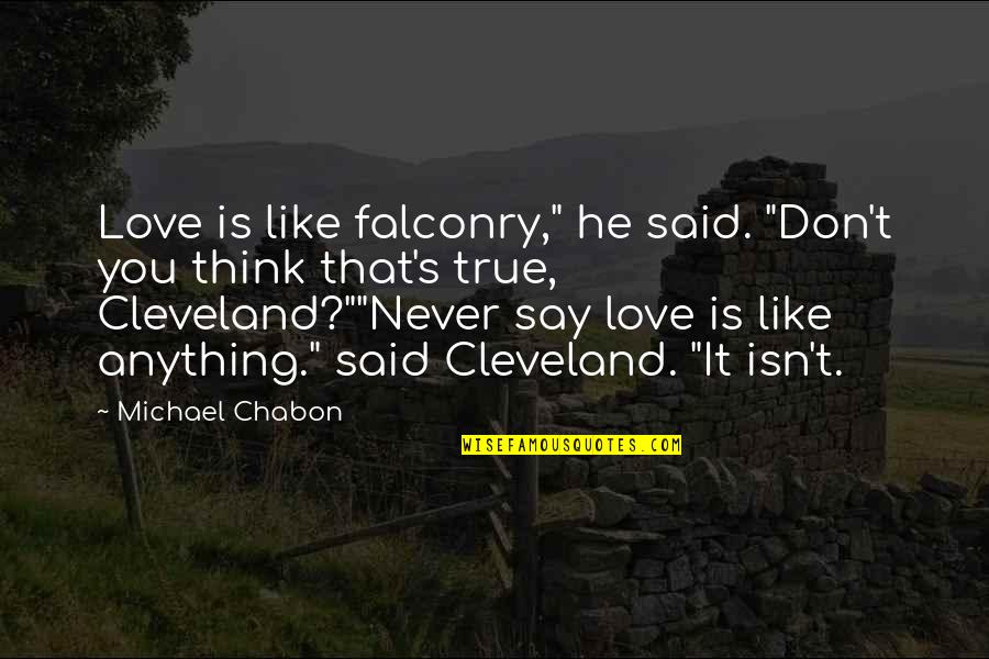 Quisumbing Department Quotes By Michael Chabon: Love is like falconry," he said. "Don't you