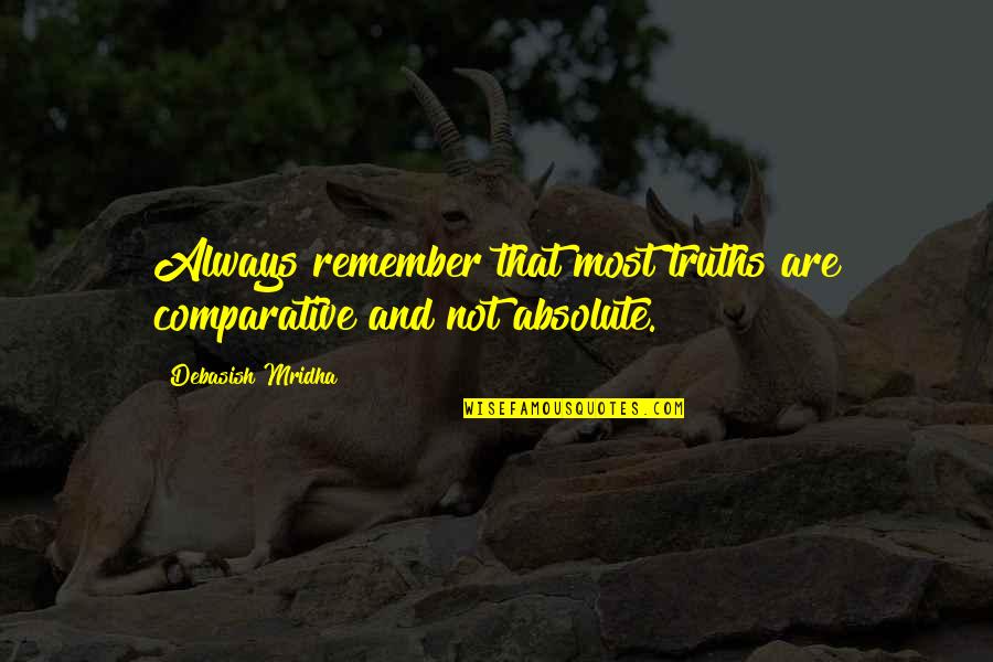 Quotes Comparative Quotes By Debasish Mridha: Always remember that most truths are comparative and Quotes Comparative Quotes By Debasish Mridha: Always remember that most truths are comparative and