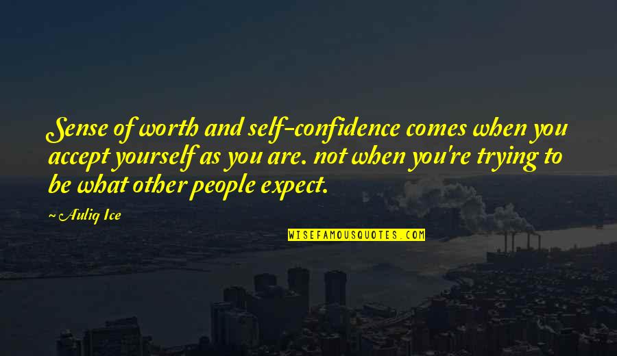 Quotes Confidence Quotes By Auliq Ice: Sense of worth and self-confidence comes when you
