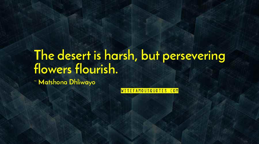 Quotes Desert Quotes By Matshona Dhliwayo: The desert is harsh, but persevering flowers flourish.