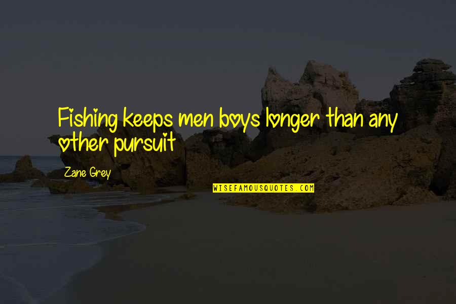 Quotes Fishing Quotes By Zane Grey: Fishing keeps men boys longer than any other