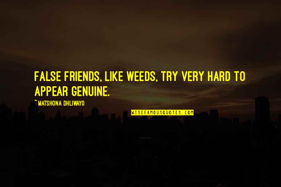 Quotes Friends Quotes By Matshona Dhliwayo: False friends, like weeds, try very hard to