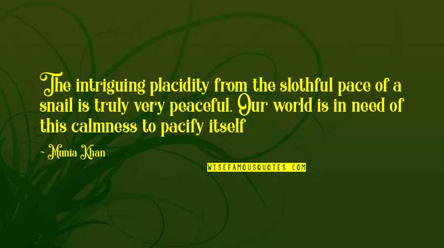Quotes From Wisdom Quotes By Munia Khan: The intriguing placidity from the slothful pace of