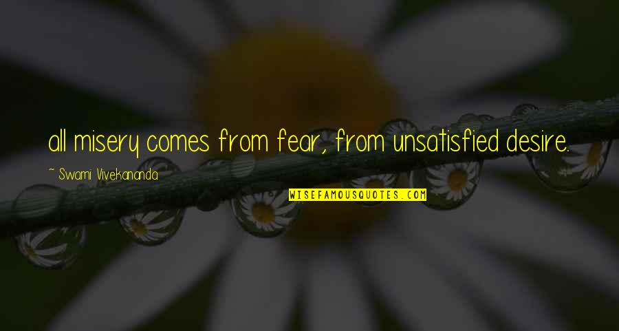 Quotes From Wisdom Quotes By Swami Vivekananda: all misery comes from fear, from unsatisfied desire.