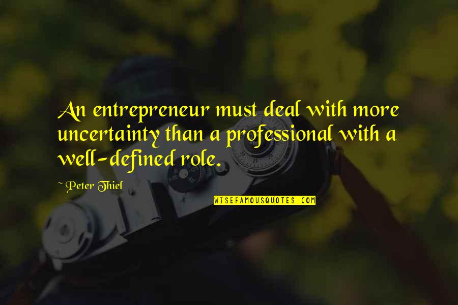 Quotes Ntvg Quotes By Peter Thiel: An entrepreneur must deal with more uncertainty than