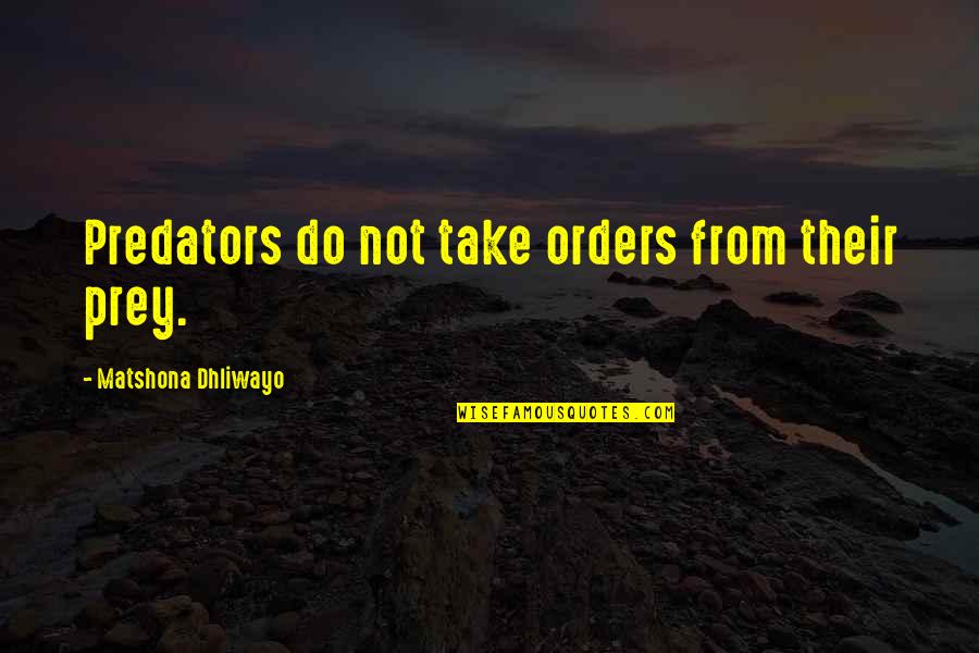 Quotes Predator 2 Quotes By Matshona Dhliwayo: Predators do not take orders from their prey.