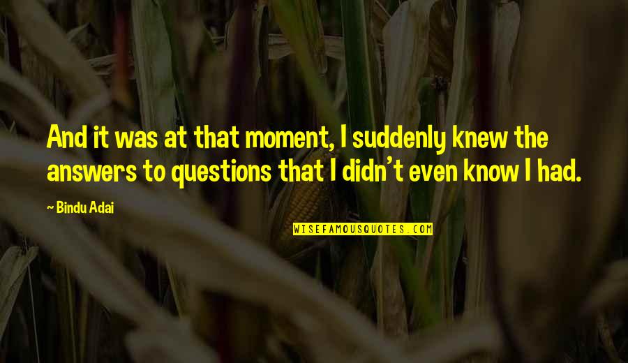 Quotes Pretensions Love Quotes By Bindu Adai: And it was at that moment, I suddenly