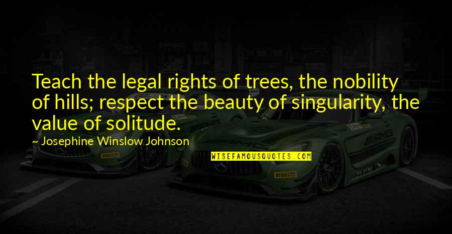 Quotes Stevenson Quotes By Josephine Winslow Johnson: Teach the legal rights of trees, the nobility