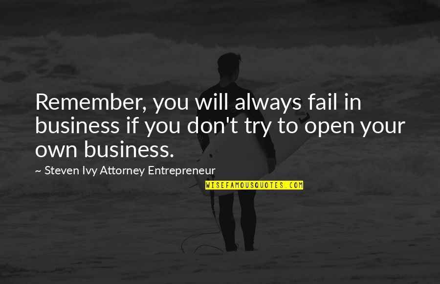 Quotes To Remember Quotes By Steven Ivy Attorney Entrepreneur: Remember, you will always fail in business if