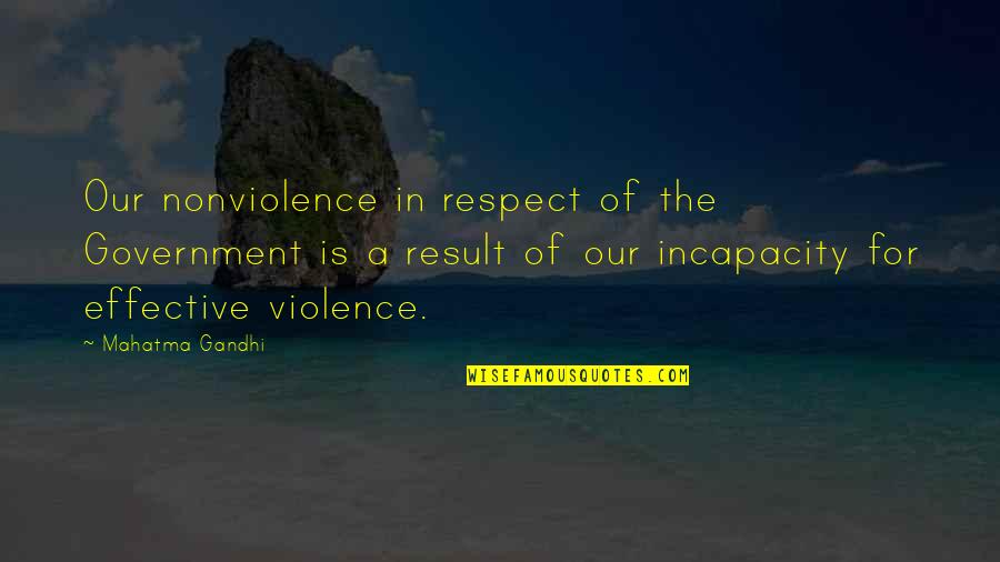 Quotidiennement Quotes By Mahatma Gandhi: Our nonviolence in respect of the Government is Quotidiennement Quotes By Mahatma Gandhi: Our nonviolence in respect of the Government is