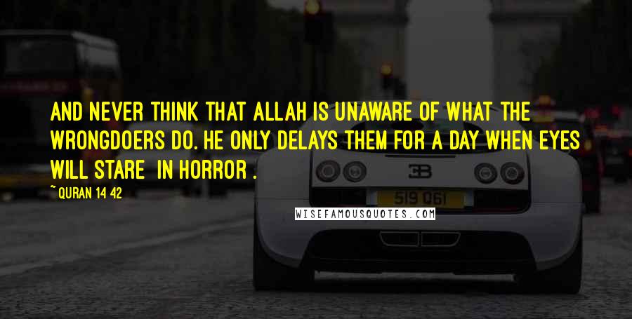 Quran 14 42 quotes: And never think that Allah is unaware of what the wrongdoers do. He only delays them for a Day when eyes will stare [in horror].