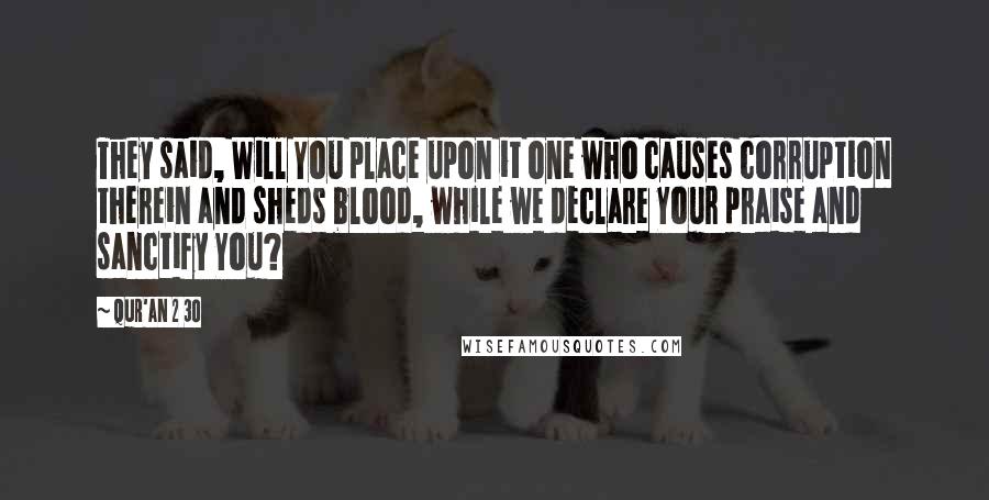 Qur'an 2 30 quotes: They said, Will You place upon it one who causes corruption therein and sheds blood, while we declare Your praise and sanctify You?