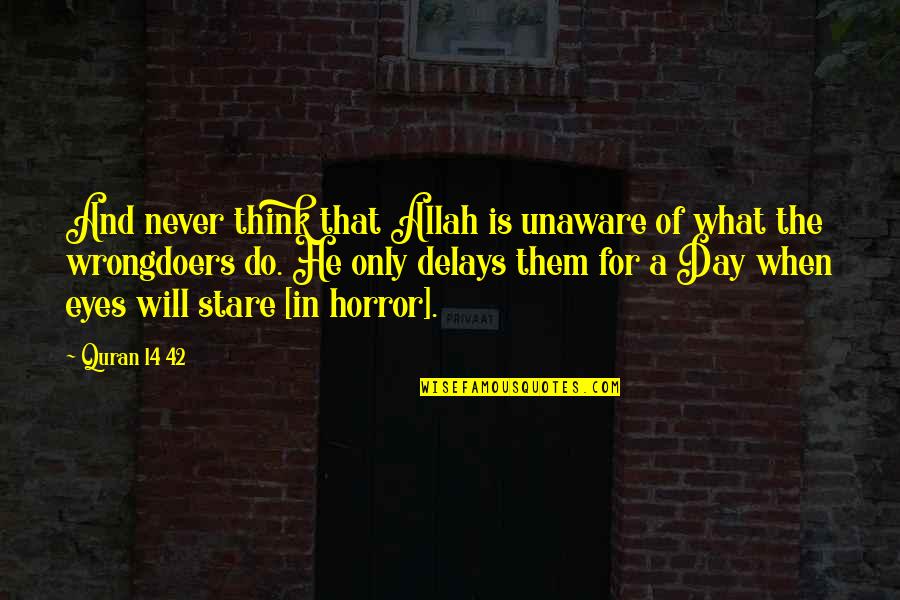 Quran Quran Quotes By Quran 14 42: And never think that Allah is unaware of