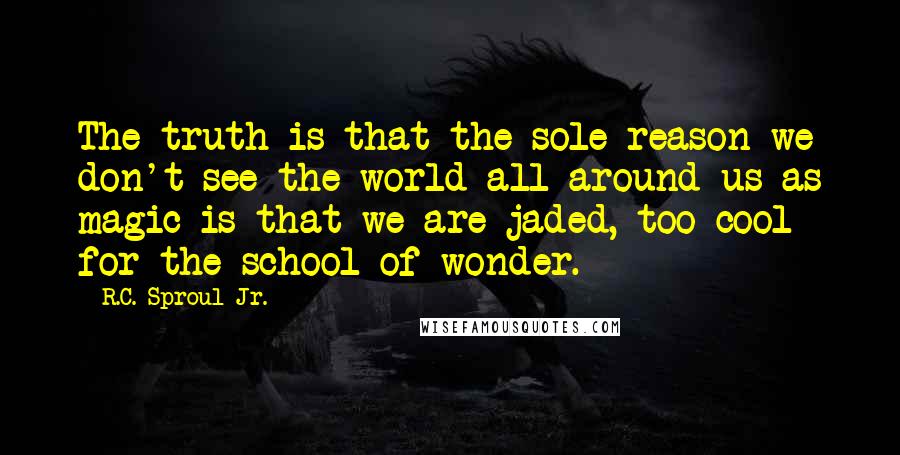 R.C. Sproul Jr. quotes: The truth is that the sole reason we don't see the world all around us as magic is that we are jaded, too cool for the school of wonder.