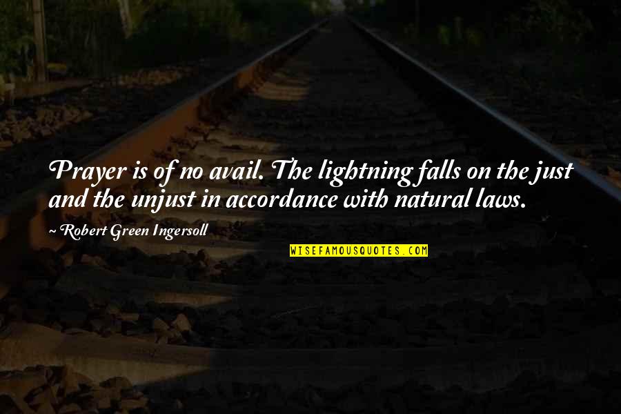 R G Ingersoll Quotes By Robert Green Ingersoll: Prayer is of no avail. The lightning falls