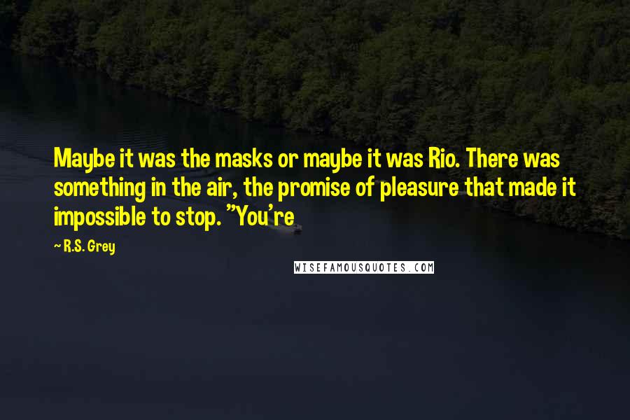 R.S. Grey quotes: Maybe it was the masks or maybe it was Rio. There was something in the air, the promise of pleasure that made it impossible to stop. "You're