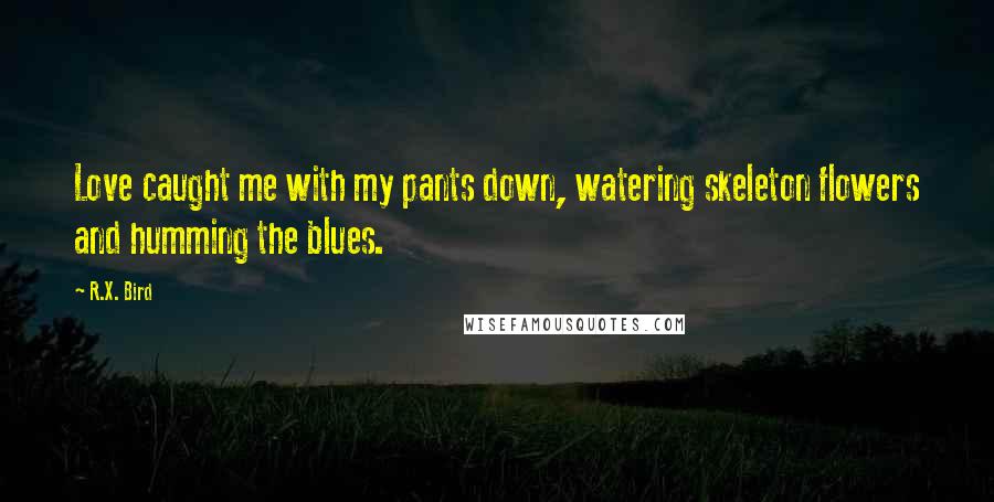 R.X. Bird quotes: Love caught me with my pants down, watering skeleton flowers and humming the blues.