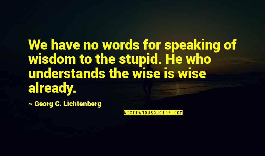 Rab Ki Raza Quotes By Georg C. Lichtenberg: We have no words for speaking of wisdom