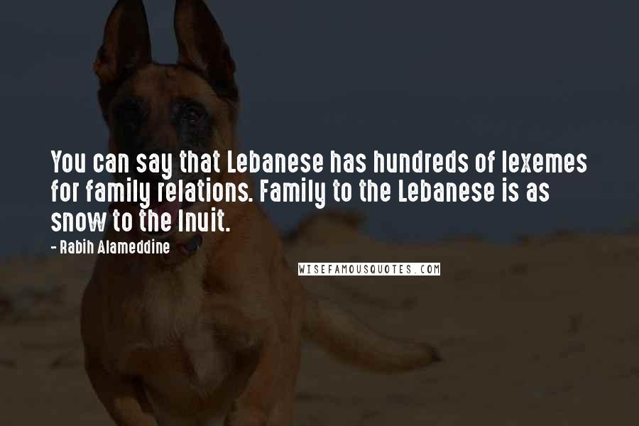 Rabih Alameddine quotes: You can say that Lebanese has hundreds of lexemes for family relations. Family to the Lebanese is as snow to the Inuit.