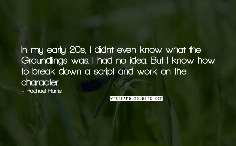 Rachael Harris quotes: In my early 20s, I didn't even know what the Groundlings was. I had no idea. But I know how to break down a script and work on the character.