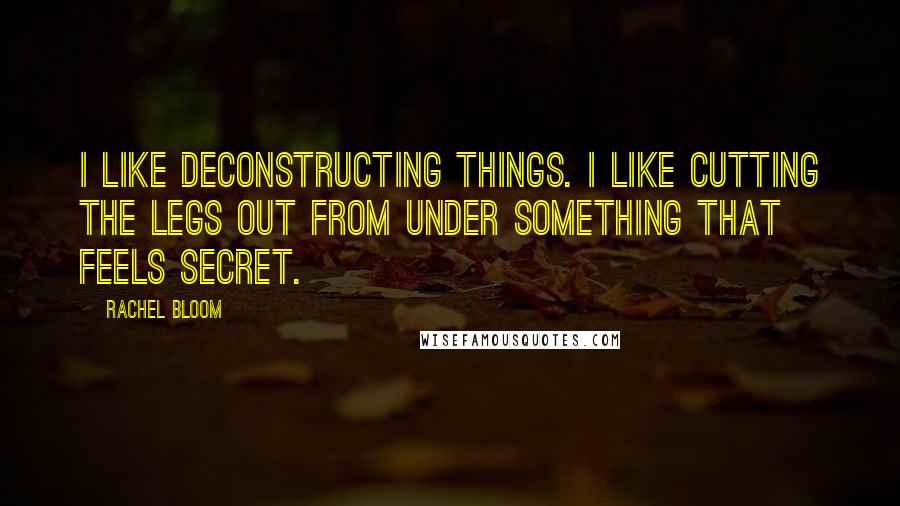 Rachel Bloom quotes: I like deconstructing things. I like cutting the legs out from under something that feels secret.