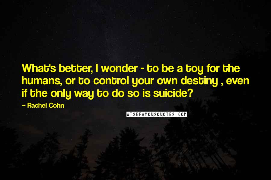 Rachel Cohn quotes: What's better, I wonder - to be a toy for the humans, or to control your own destiny , even if the only way to do so is suicide?