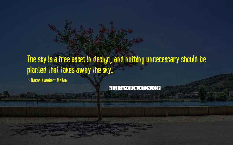 Rachel Lambert Mellon quotes: The sky is a free asset in design, and nothing unnecessary should be planted that takes away the sky.