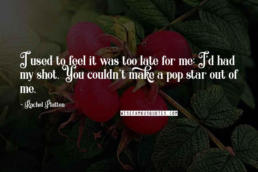 Rachel Platten quotes: I used to feel it was too late for me; I'd had my shot. You couldn't make a pop star out of me.