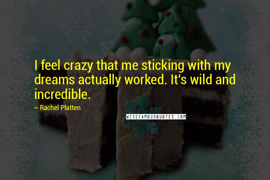 Rachel Platten quotes: I feel crazy that me sticking with my dreams actually worked. It's wild and incredible.