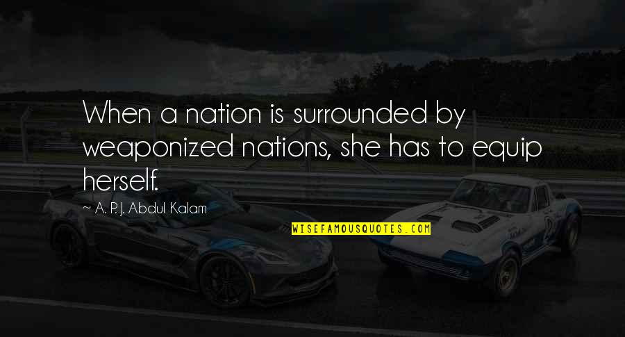 Radharaman Kirtane Quotes By A. P. J. Abdul Kalam: When a nation is surrounded by weaponized nations,