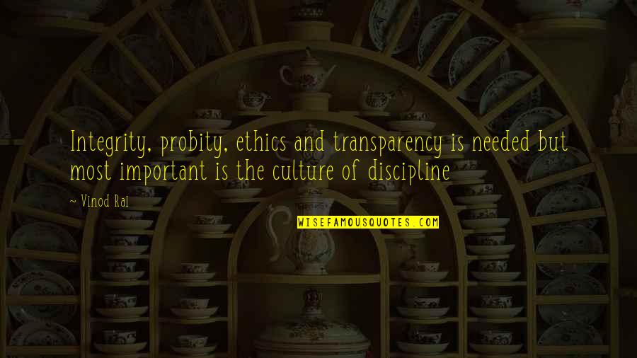Radisa Markovic Quotes By Vinod Rai: Integrity, probity, ethics and transparency is needed but Radisa Markovic Quotes By Vinod Rai: Integrity, probity, ethics and transparency is needed but