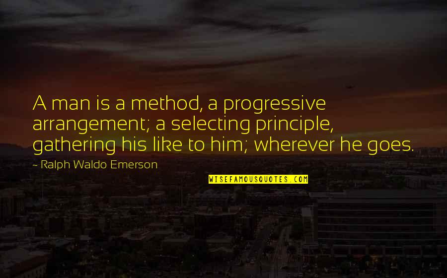 Radix Quotes By Ralph Waldo Emerson: A man is a method, a progressive arrangement;