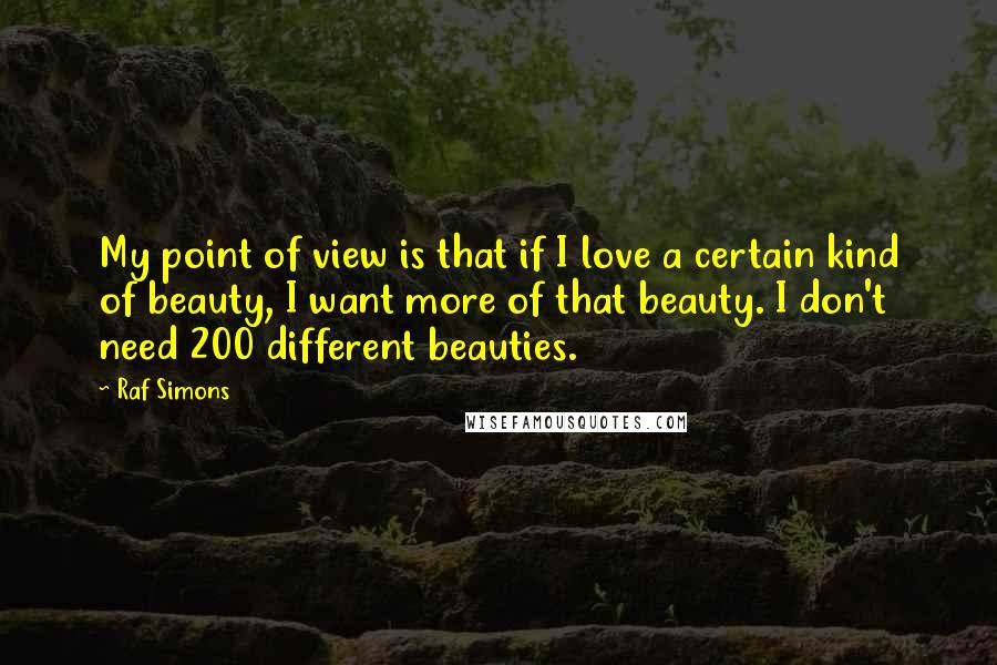 Raf Simons quotes: My point of view is that if I love a certain kind of beauty, I want more of that beauty. I don't need 200 different beauties.