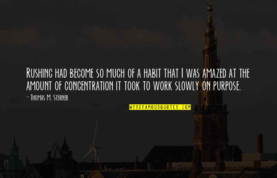 Rafkos Quotes By Thomas M. Sterner: Rushing had become so much of a habit Rafkos Quotes By Thomas M. Sterner: Rushing had become so much of a habit