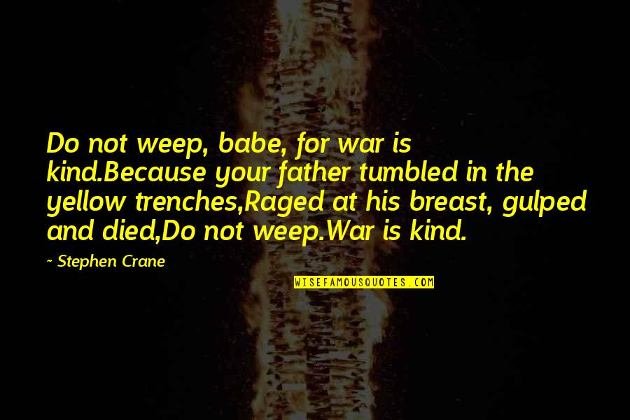 Raged Quotes By Stephen Crane: Do not weep, babe, for war is kind.Because