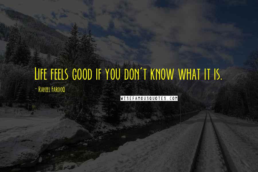 Raheel Farooq quotes: Life feels good if you don't know what it is.