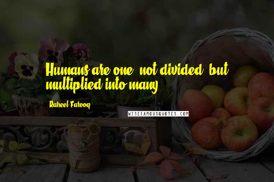 Raheel Farooq quotes: Humans are one, not divided, but multiplied into many.