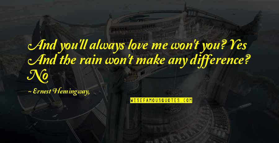 Rain A Farewell To Arms Quotes By Ernest Hemingway,: And you'll always love me won't you? Yes