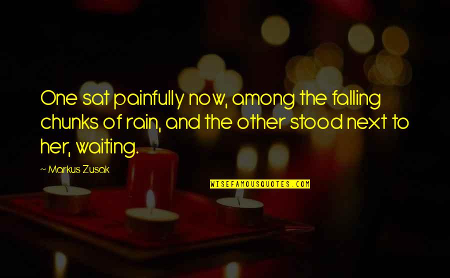 Rain Falling Quotes By Markus Zusak: One sat painfully now, among the falling chunks Rain Falling Quotes By Markus Zusak: One sat painfully now, among the falling chunks
