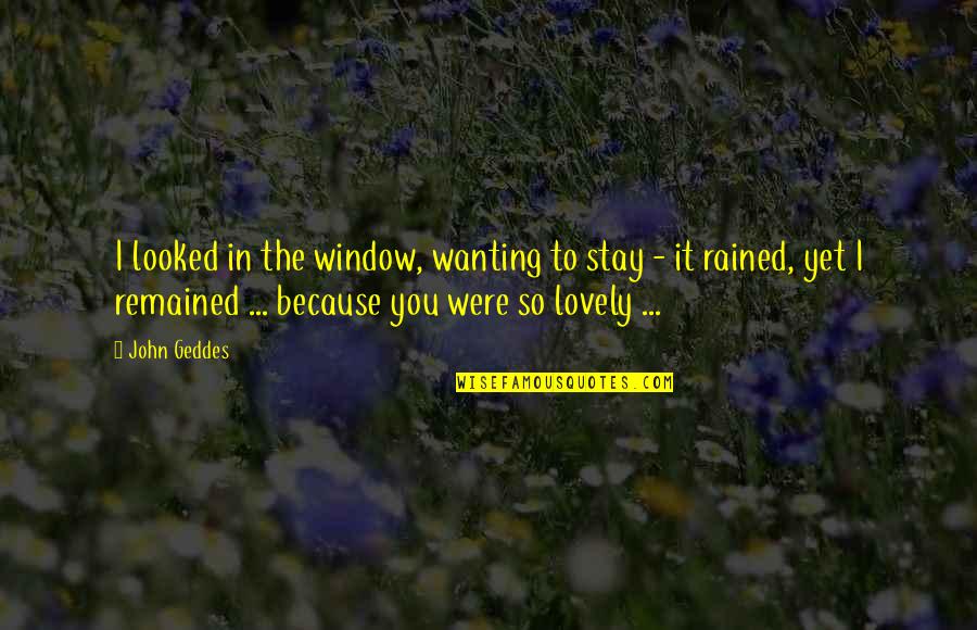 Rain On My Window Quotes By John Geddes: I looked in the window, wanting to stay