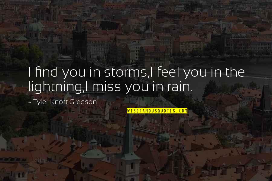 Rain Storms Quotes By Tyler Knott Gregson: I find you in storms,I feel you in