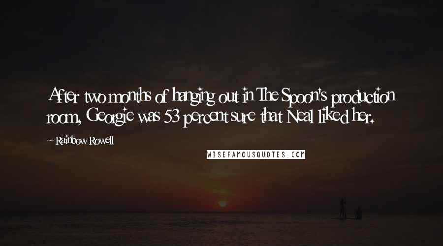 Rainbow Rowell quotes: After two months of hanging out in The Spoon's production room, Georgie was 53 percent sure that Neal liked her.