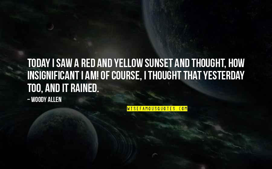 Rained Out Quotes By Woody Allen: Today I saw a red and yellow sunset