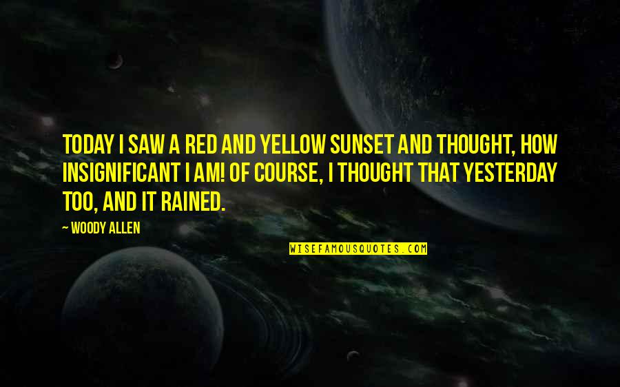 Rained Quotes By Woody Allen: Today I saw a red and yellow sunset